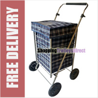 4 Wheel Petite Shopping Trolley with Adjustable Handle Navy Check